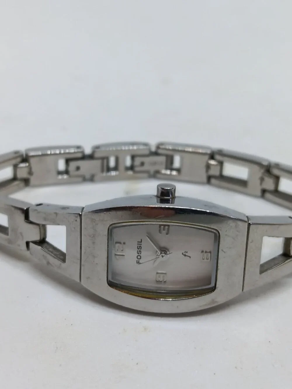 VINTAGE 2000s Fossil f2 ES-9381 Women's 17 x 25mm Stainless Steel Tonneau Watch